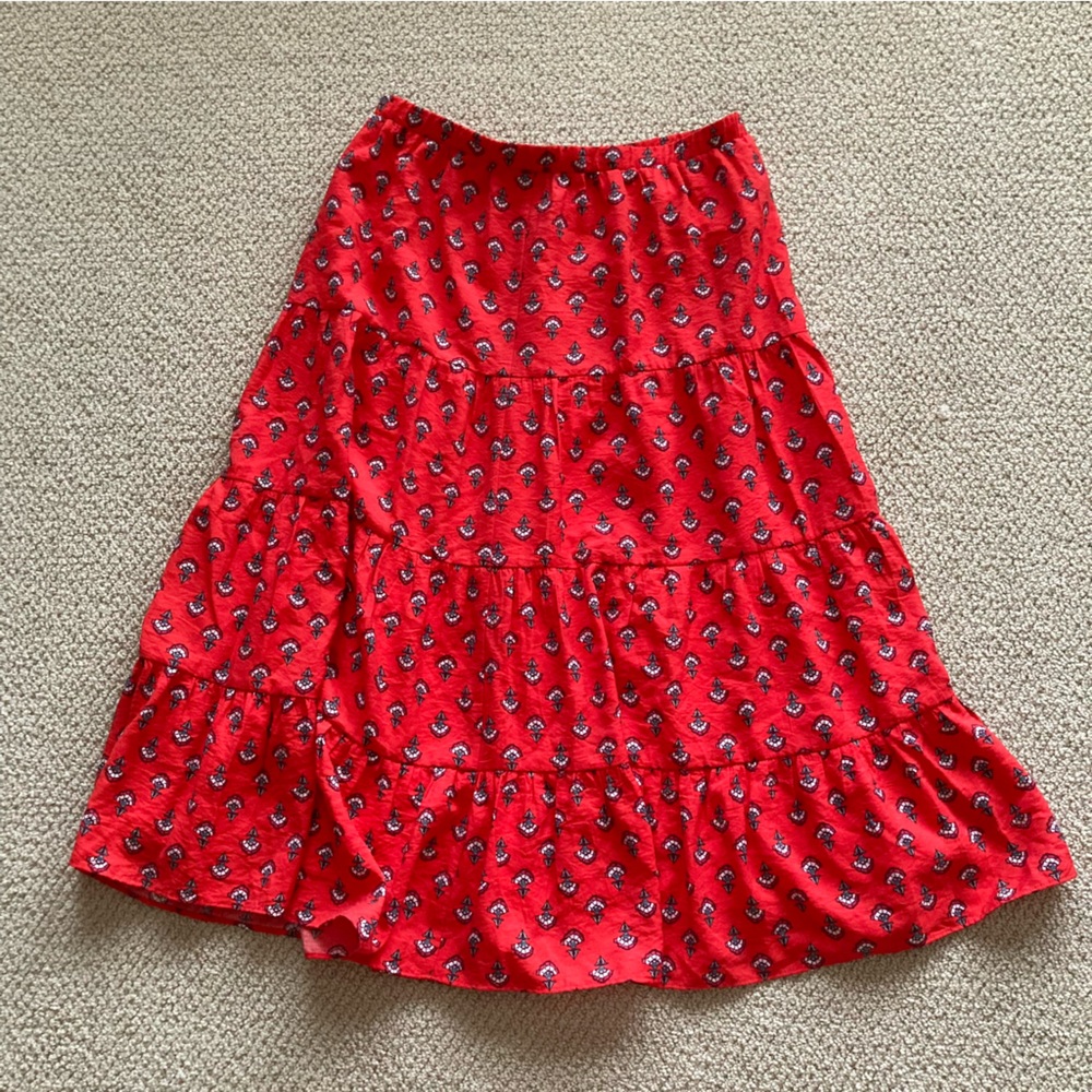Ann Taylor Tiered Full Body Maxi Skirt Size Medium Bright Red Pattern Like New - Picture 6 of 8